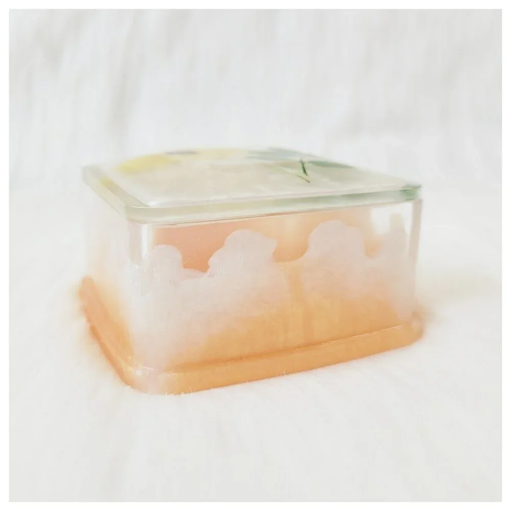 Floral Trinket Box Small Square Jewelry Box Stash Box Yellow Orange White